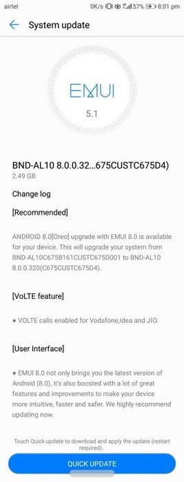 Honor 7x android 8.0 oreo emui 8.0 update india