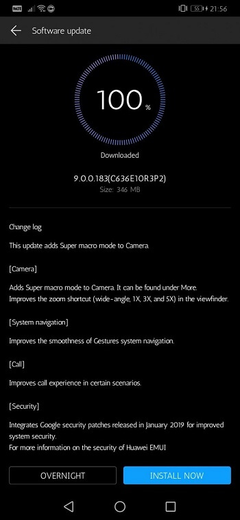 Software update for Huawei Mate 20 Pro